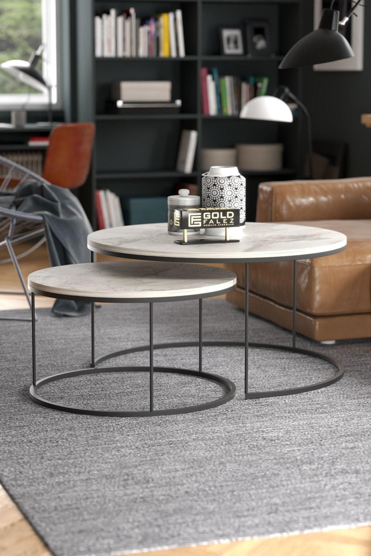COUCHTISCH-SET 2 TLG. Trevano - Schwarz/Weiß, Holzwerkstoff/Metall (70/70/51cm) - [en.casa]