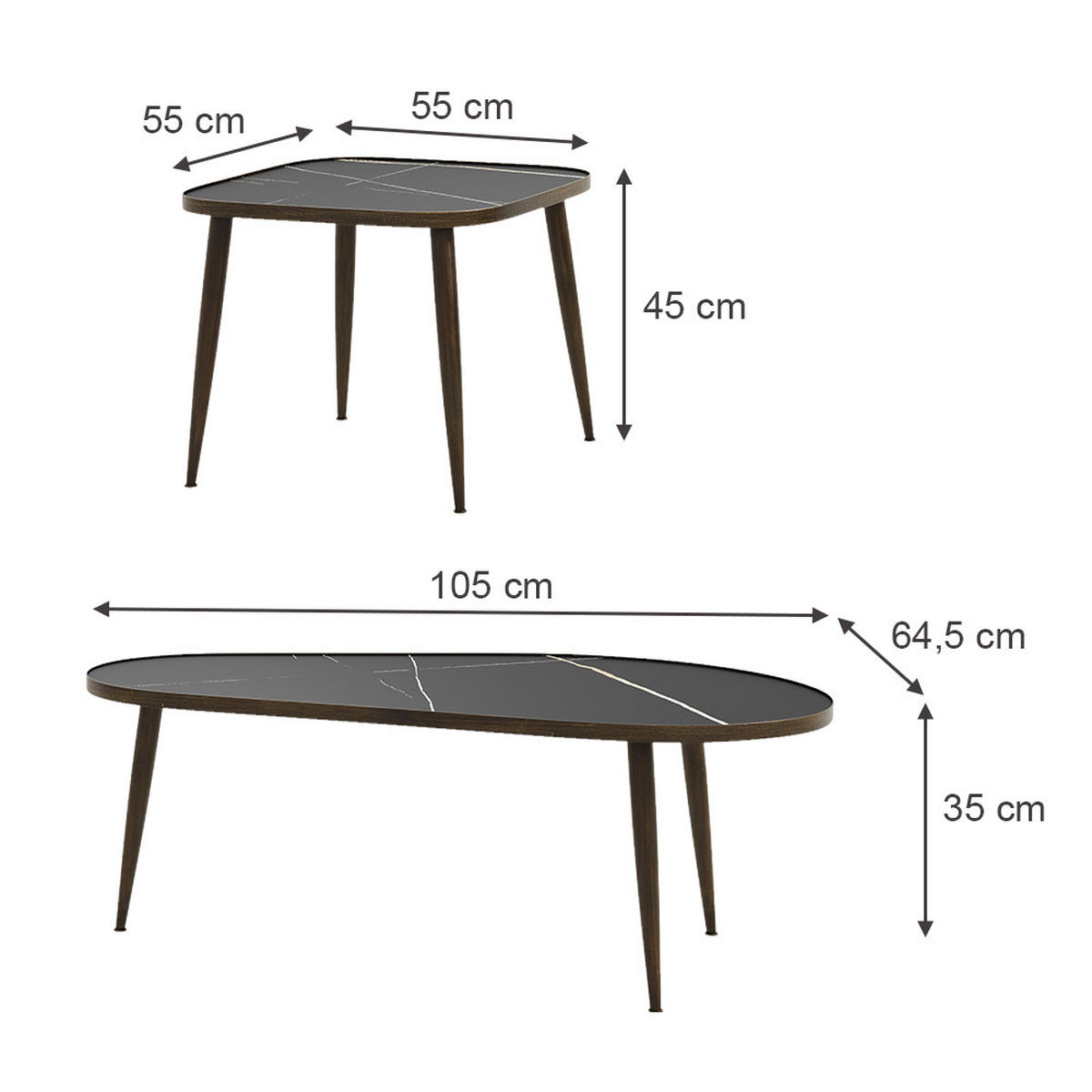 COUCHTISCH-SET Manitoba Schwarz 105 x 64,5 cm 2 Teile - Schwarz, Holzwerkstoff (64.5/105/35cm) - Vicco
