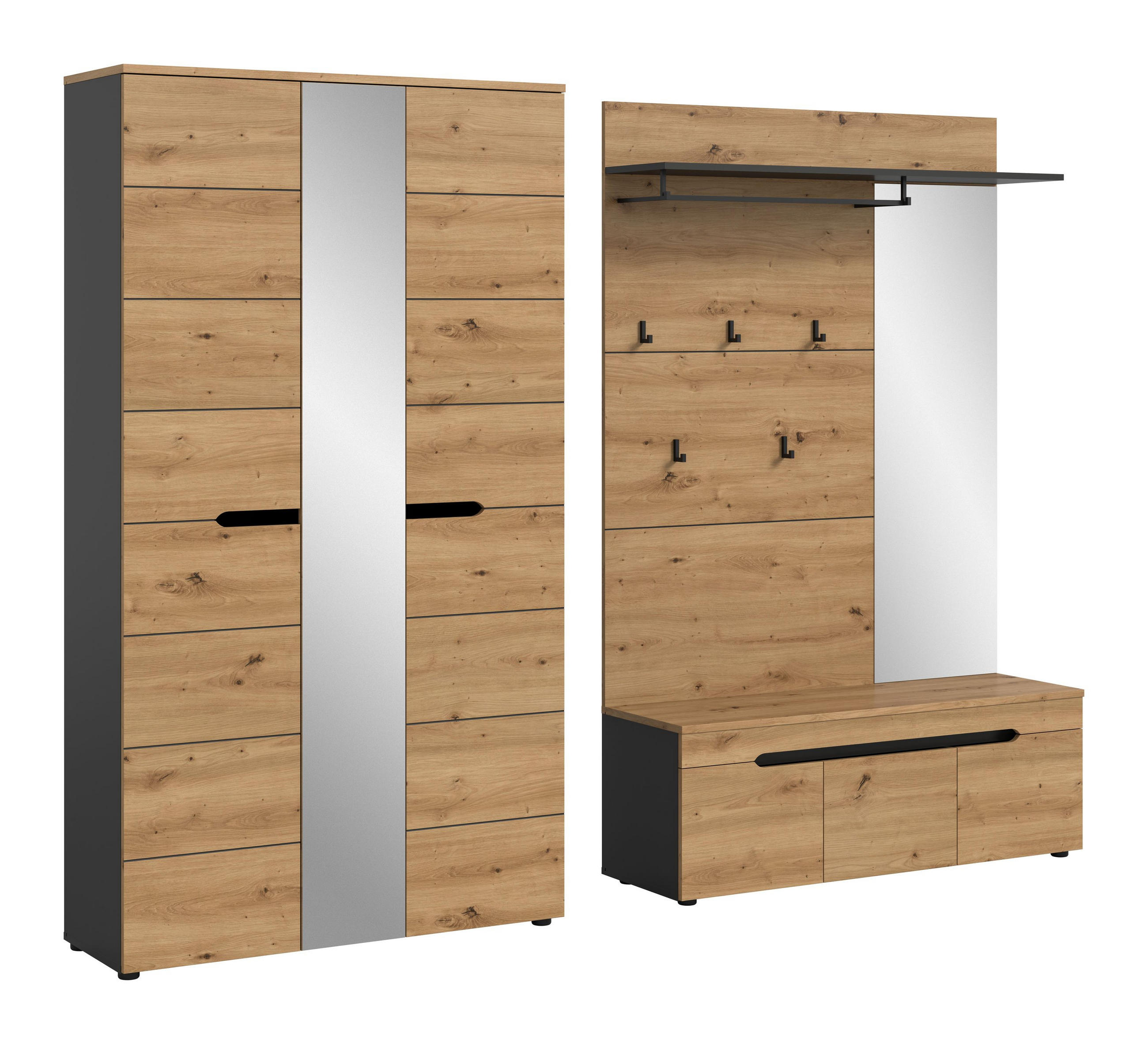 GARDEROBEN-SET CANU 3-tlg. (B/H/T: ca. 240/190/37 cm) in Basalt grau/Artisan Nachbildung - Grau, Holzwerkstoff (240/190/37cm)