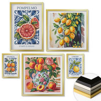 WANDBILDER 5er Set - 50x50 cm & 20x30 cm & 40x60 cm Goldrahmen - Illustrationen von Zitrusfrüchten - Goldfarben, Kunststoff (40/60cm) - ArtPrintCave