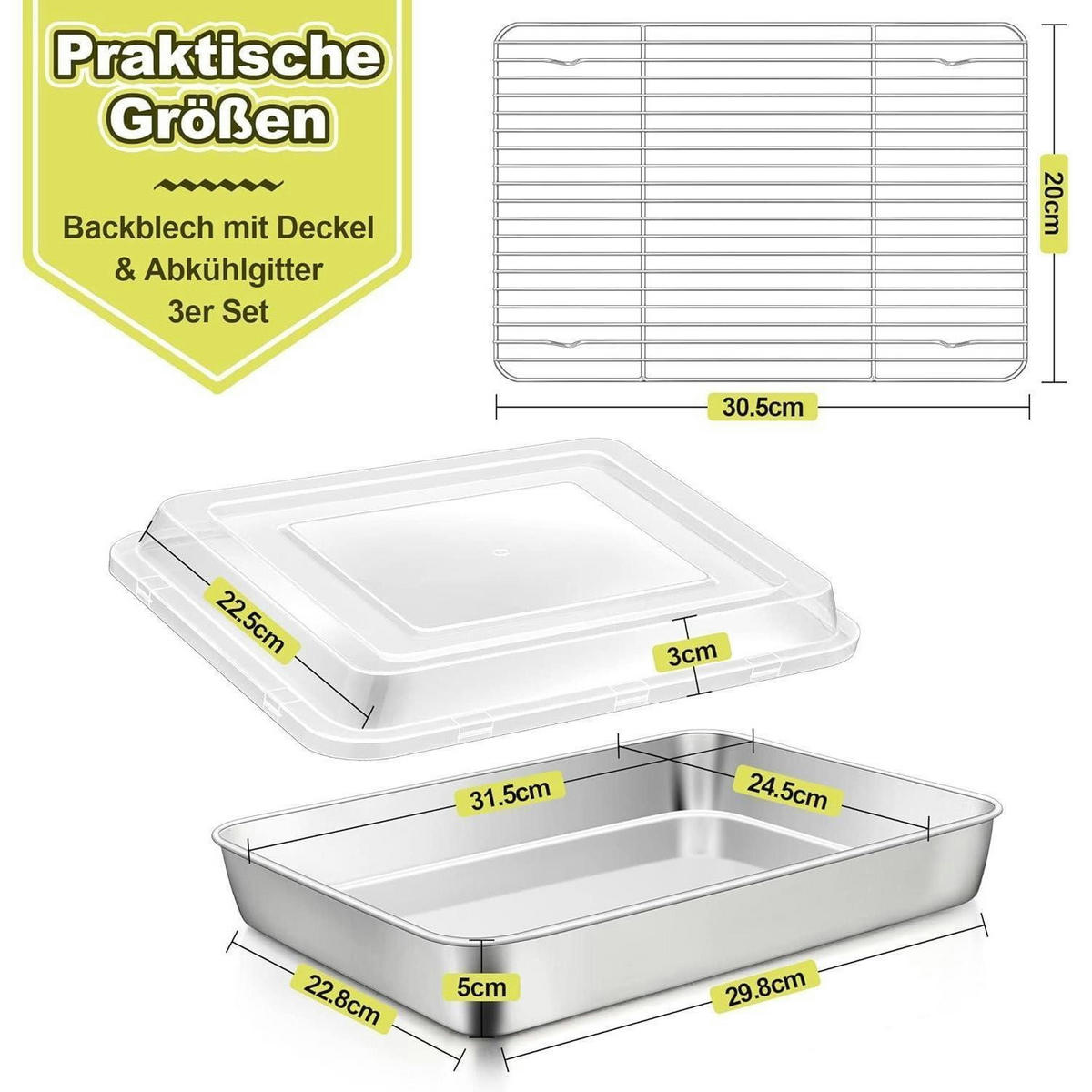 BACKBLECH-SET mit Deckel & Abkühlgitter 31 x 24 cm - Multicolor, Metall (29.8/5/22.8cm)
