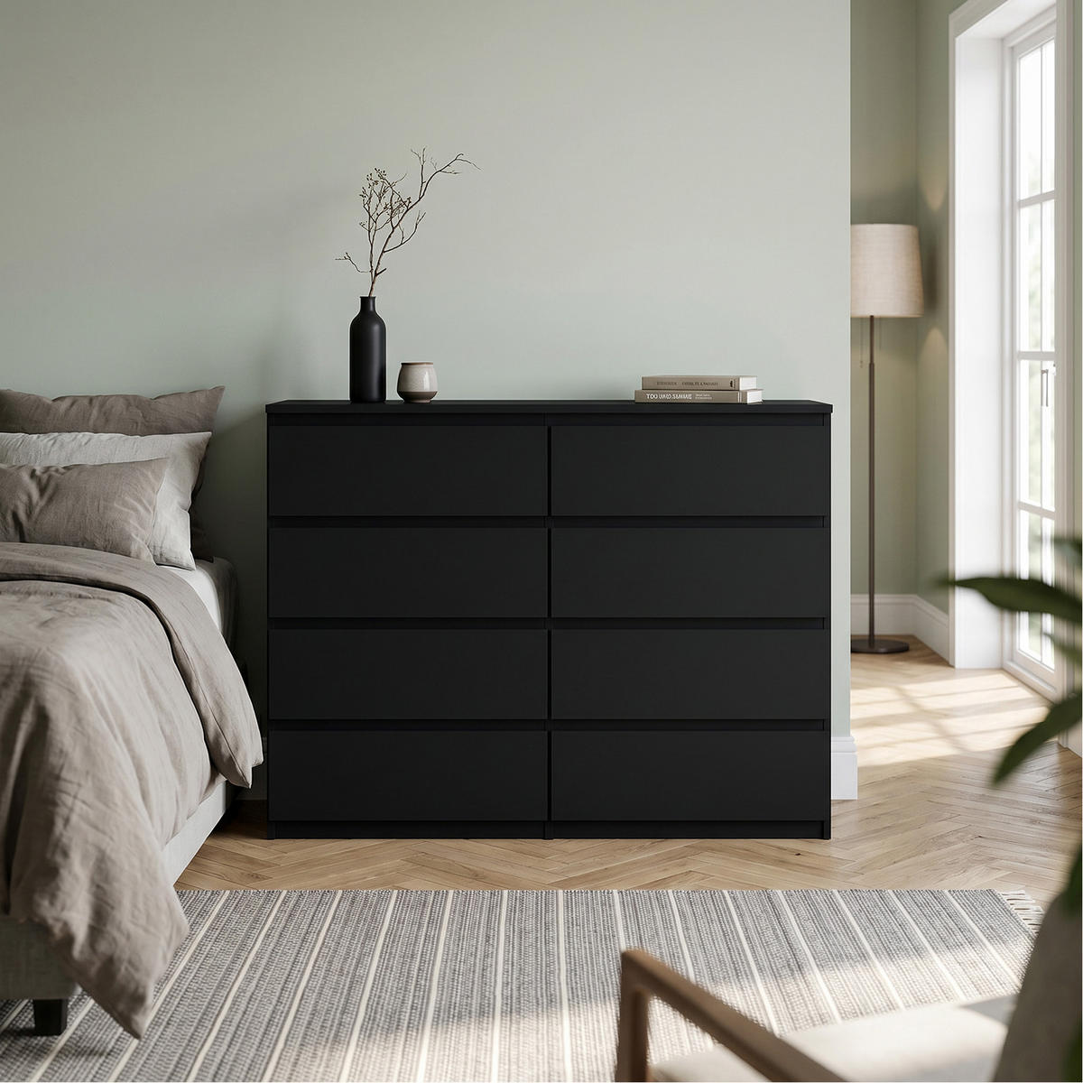 KOMMODE NUDO 120/101,5/39cm mit 8 Schubladen Türen Schwarz - Schwarz, Holzwerkstoff (120/101.5/39cm) - MASSENO
