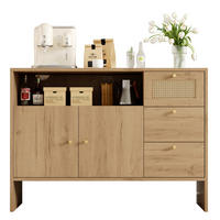 SIDEBOARD 105/40/76 cm mit 2 Türen, 3 Schubladen & Rattan-Optik - Naturfarben, Holzwerkstoff (105/76/40cm) - BEAOK