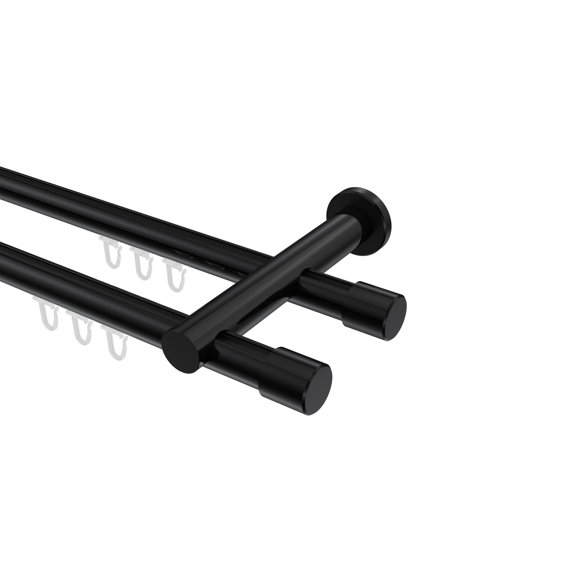INNENLAUF-GARDINENSTANGEN-SET Platon Santo 240 cm (geteilt in 2 x 120 cm), 2-läufig, 20 mm Ø Schwarz - Schwarz, Metall (240cm) - INTERDECO