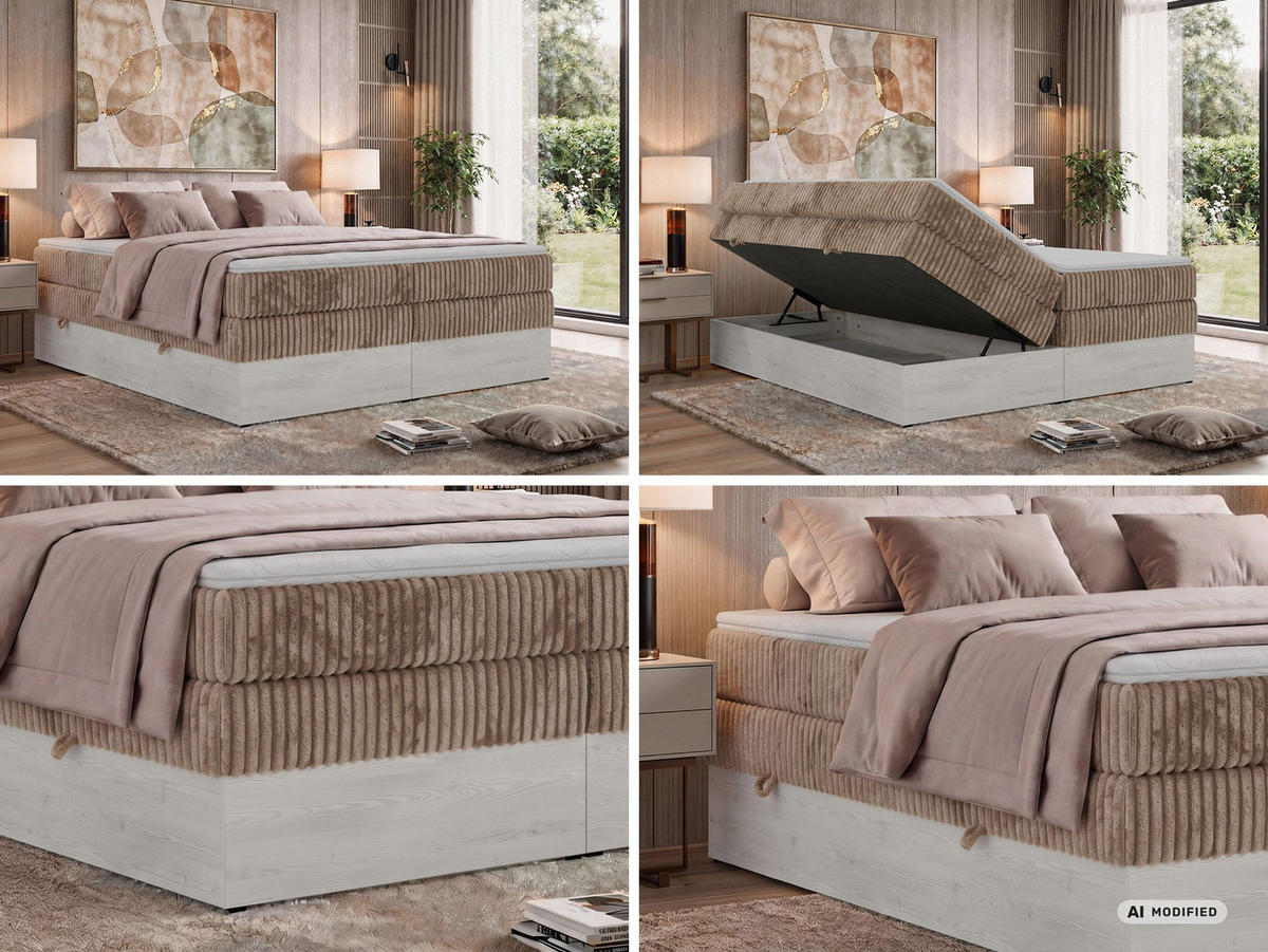 BOXSPRINGBETT NORDIC ZERO KING 200/200 - Braun Cord - Topper T25 - H4 - Schwarz/Braun, Kunststoff/Textil (200/200cm) - MKS