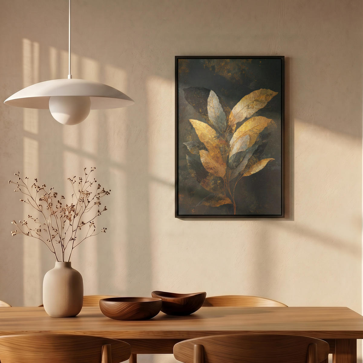 LEINWAND Bilder mit Rahmen - Golden Leaf Komposition - Botanical Luxury - 40x60 - Goldfarben, Textil (40/60cm) - MuchoWow