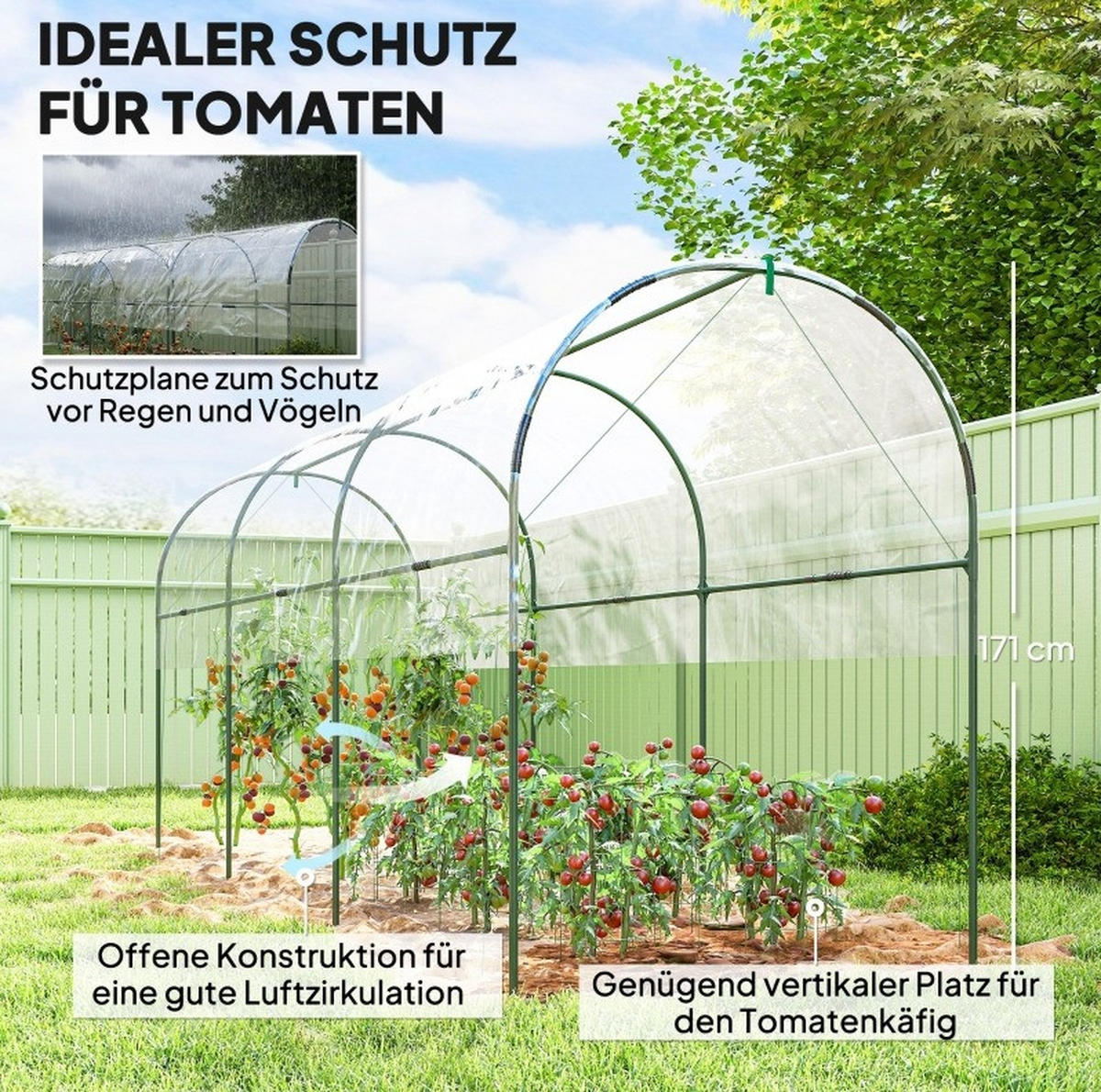 GEWÄCHSHAUS aus Edelstahl 400x123x171 cm in Transparent mit Erdspießen - Transparent, Metall (123/171/400cm) - Modfu