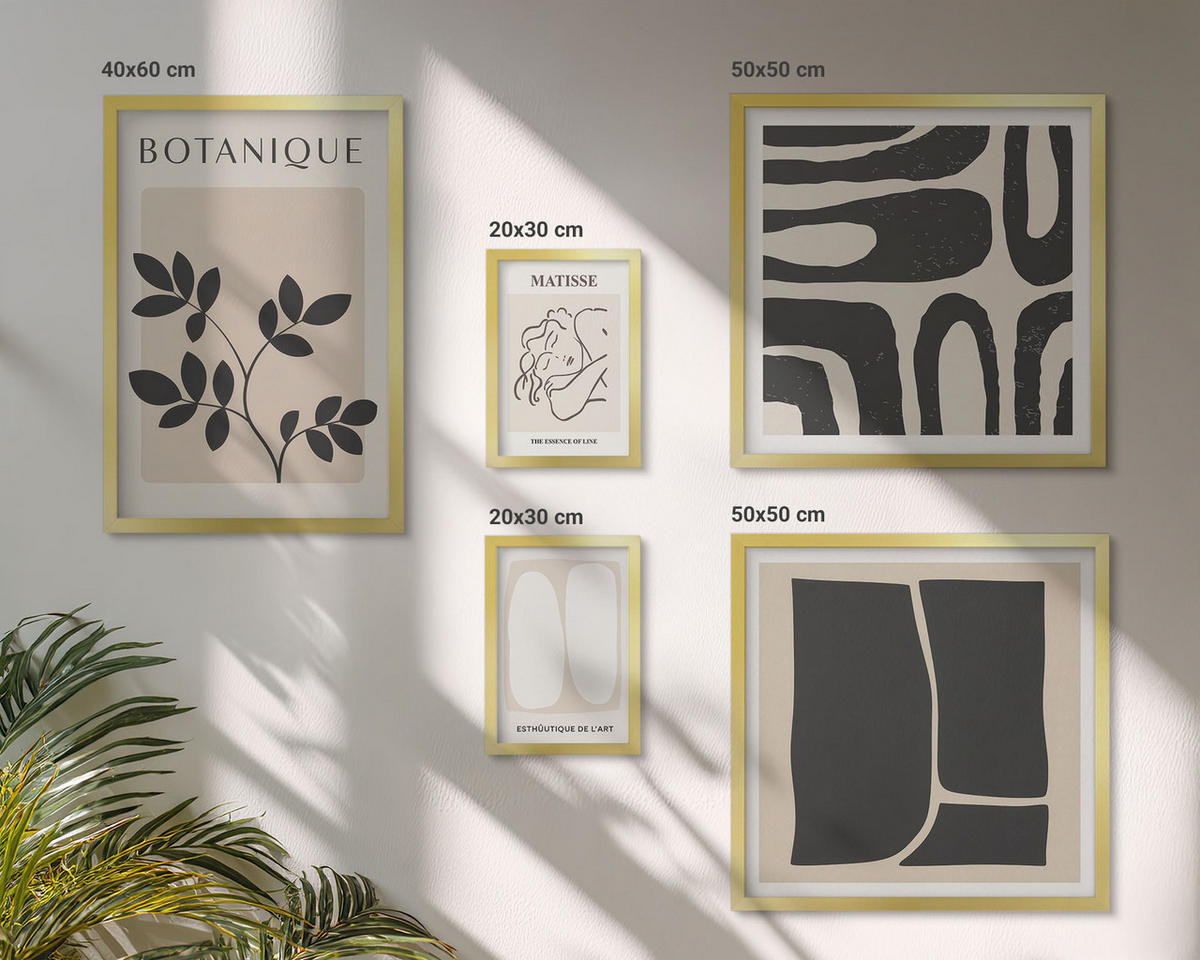 BILDER SET 5er Set - 50x50 cm & 20x30 cm & 40x60 cm Goldrahmen - Matisses stilvolle Pflanzenbilder - Goldfarben, Kunststoff (40/60cm) - TULUP