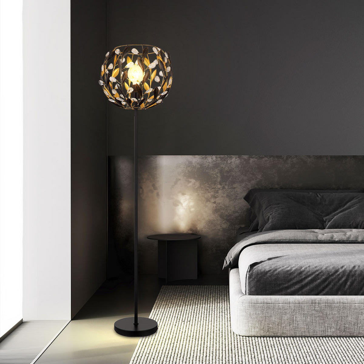 LED STEHLEUCHTE MIKA Schwarz Gold - Schwarz, Metall (40/40/157cm) - Globo Lighting