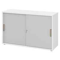 SCHIEBETÜRENSCHRANK - 2 Ordnerhöhen 40/120/74,8 cm in Weiß/Grau Streifengriff (Kunststoff) - Weiß/Grau, Holzwerkstoff (120/74.8/40cm) - bümö