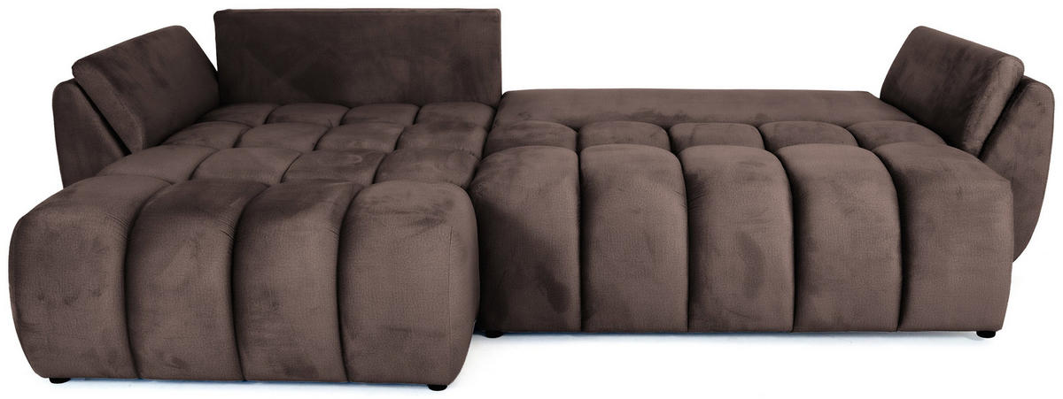 ECKSOFA Iris mit Schlaffunktion und Bettkasten, links oder rechts montierbar – Braun Samt 280/184/85 cm - Schwarz/Braun, Kunststoff/Textil (280/184cm) - WFL GROUP