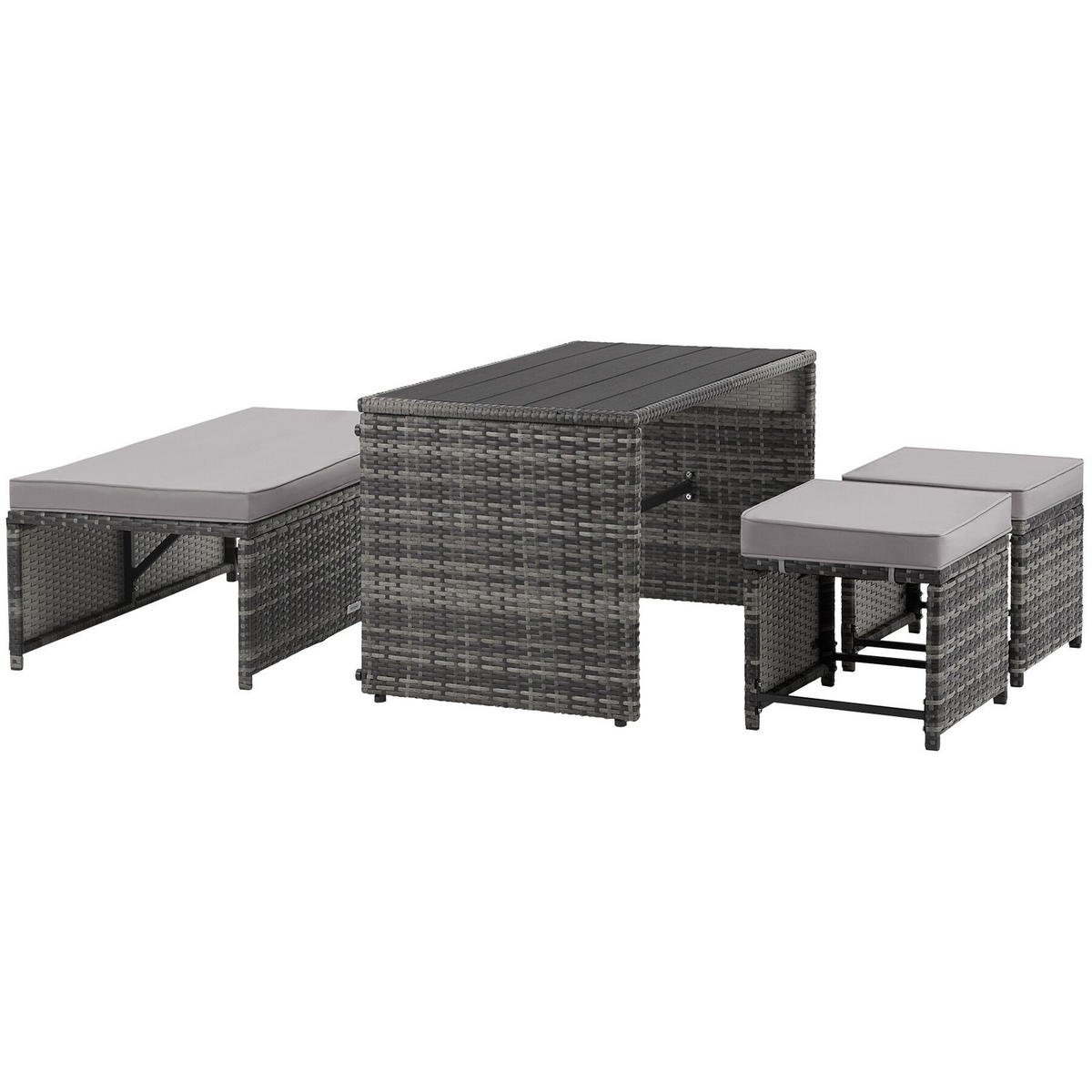 RATTANLOUNGE-SET Monopoli, 2-in-1 Sofa & Sitzgruppe, 110 x 60 x 61,5 cm, grau - Grau, Kunststoff - tectake