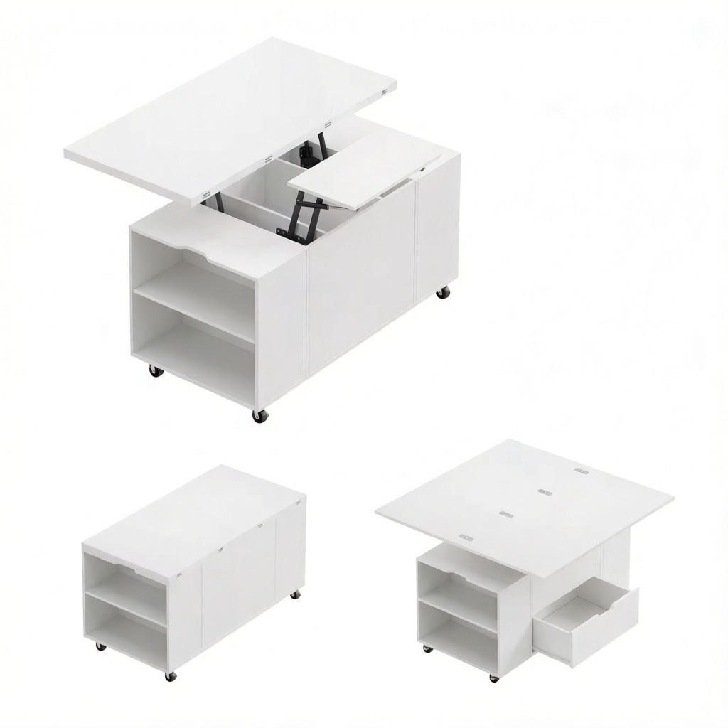 COUCHTISCH DE-37261 Lift-Top ausziehbar mit Rollen Weiß/Holz - Weiß, Holzwerkstoff (50.5/100/53cm) - ComfortXL