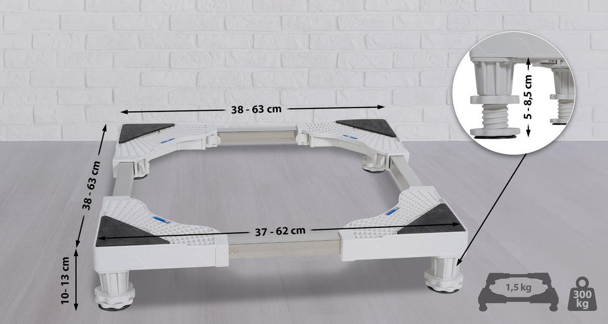 WASCHMASCHINENUNTERGESTELL BART 4 Füße für 300kg Weiß - Weiß, Kunststoff/Metall (63/13/63cm) - DELUKE