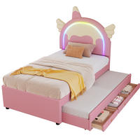 KINDERBETT 90/200 cm rosa aus PU und MDF mit ausziehbarem Rollbett - Pink, Kunststoff (90/200cm) - OKMYHOME