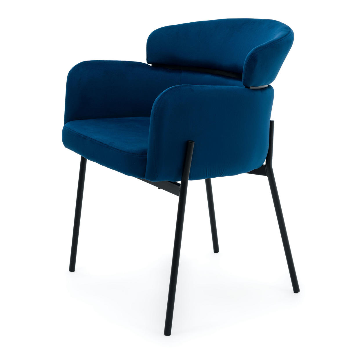 STUHL BOLZANO gepolsterter mit Steppung - dunkelblau - Samt Velour - Blau/Schwarz, Textil/Metall (62/80/61cm) - NEW HOME