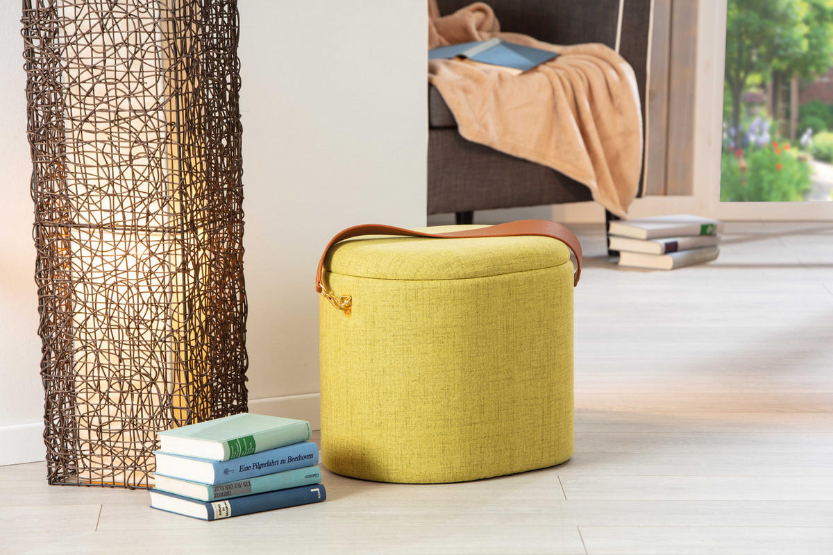 POUF gelbgrün und braun - Gelb, Holzwerkstoff (42/36/30cm) - ebuy24