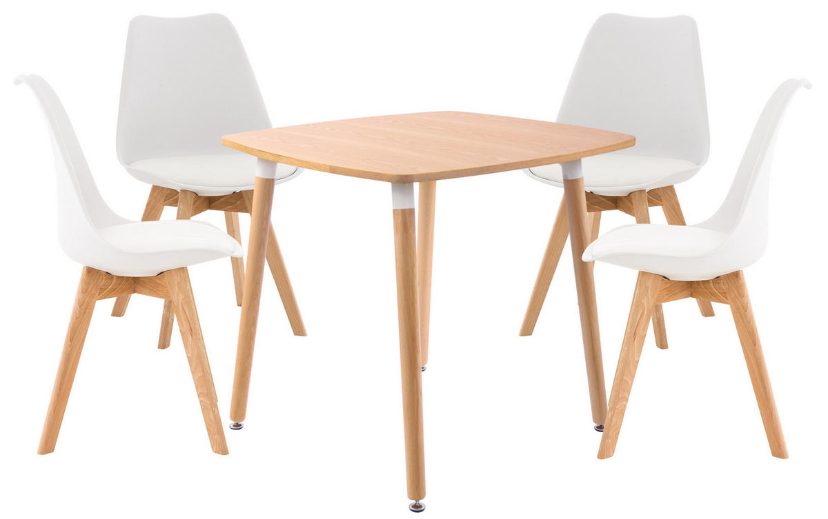 TISCHGRUPPE Holz natura/weiß - Eukalyptusholzfarben/Weiß, Holz (130/83/130cm) - CLP