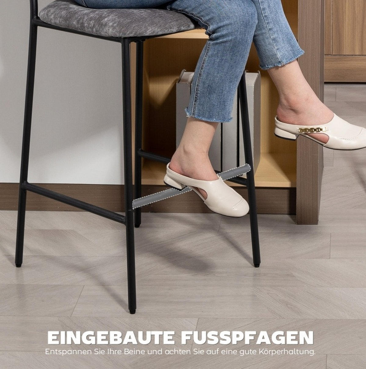 BARHOCKER 2er-Set Grau mit Rückenlehne und Fußstütze - Grau, Textil (45.5/101/48cm) - MIVRAY