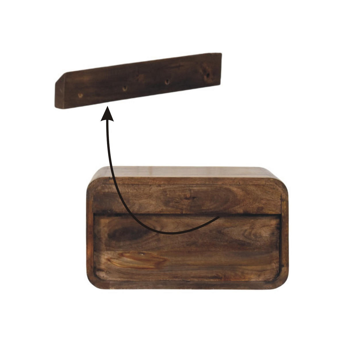 NACHTTISCH Wandmontiert mit offenem Fach - Dunkelbraun/Messingfarben, Holz/Metall (45/25/32cm) - Artisan Furniture