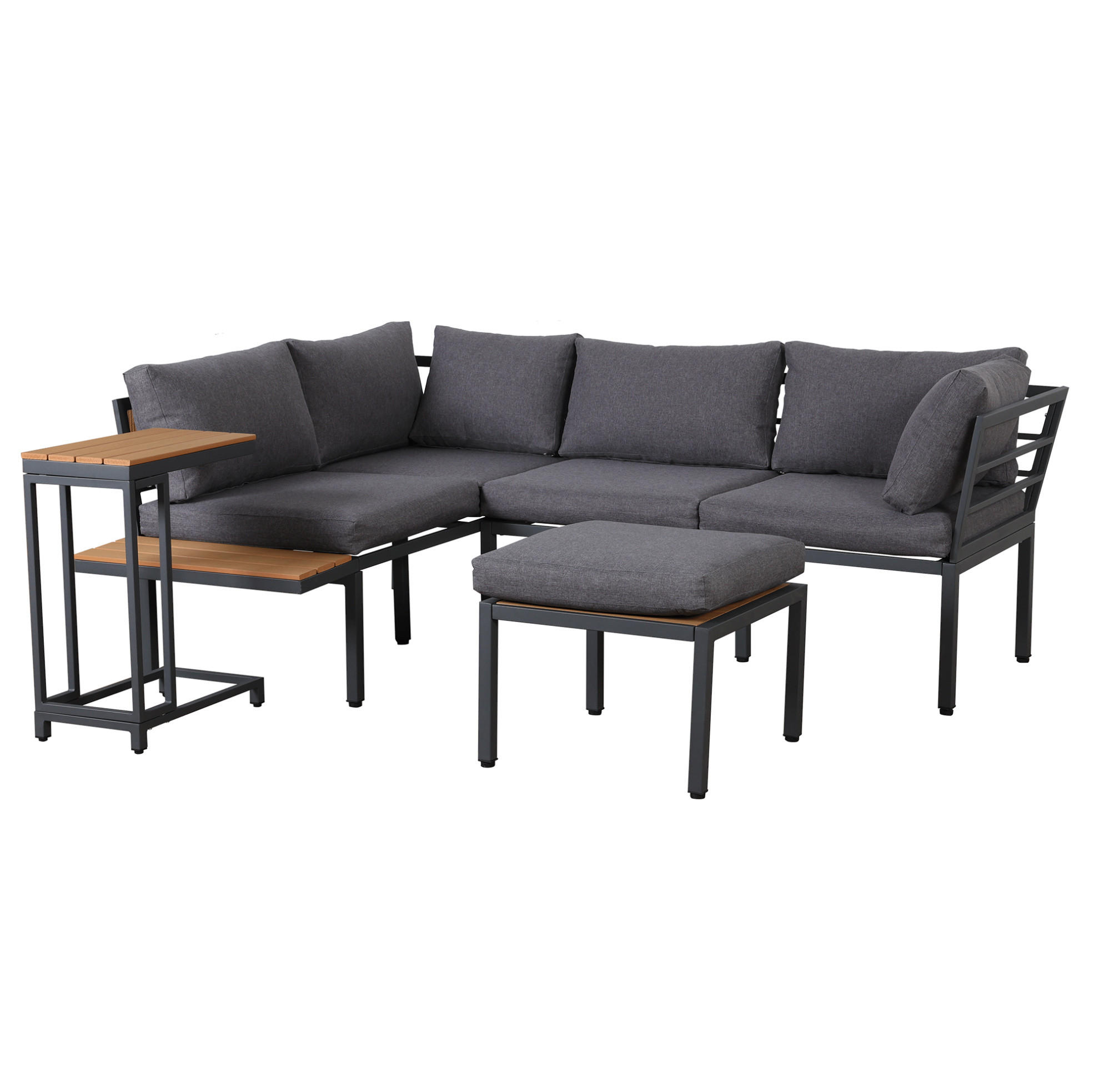 LOUNGEGARNITUR 190/143/65 cm grau/schwarz aus Stahl und Polyester mit Ottoman-Funktion - Grau, Metall - OKWISH