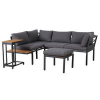 LOUNGEGARNITUR 190/143/65 cm grau/schwarz aus Stahl und Polyester mit Ottoman-Funktion - Grau, Metall - OKWISH