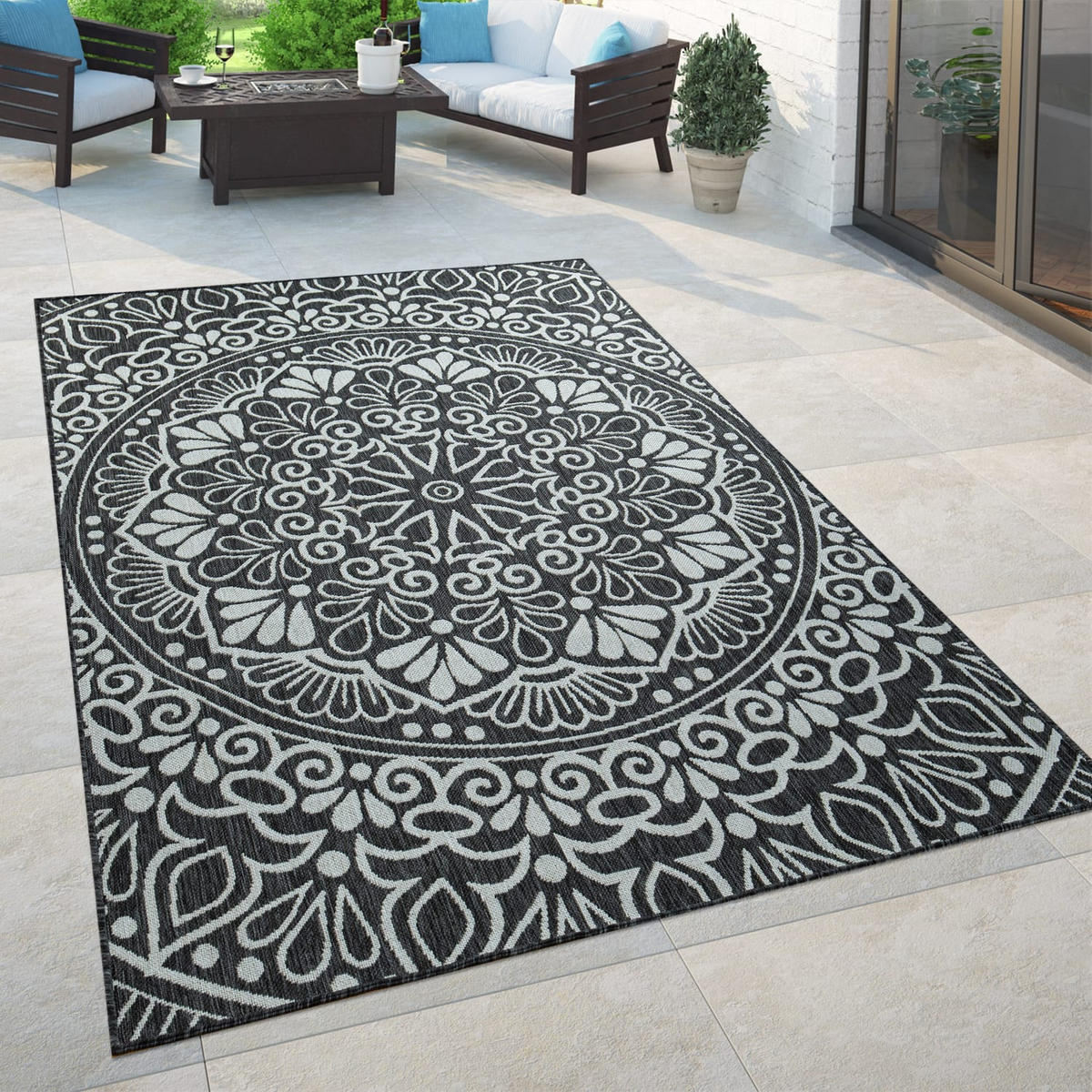 OUTDOORTEPPICH 60/100 cm Coco 205 - Schwarz, Kunststoff (60/100cm) - Paco Home