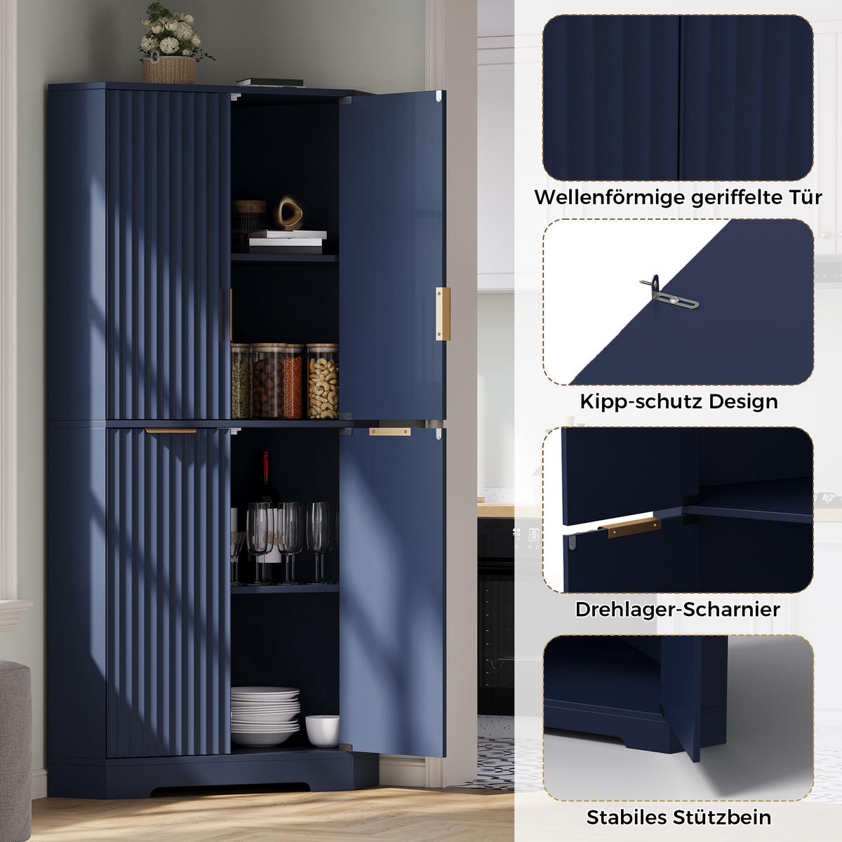 HIGHBOARD DE-38719 60/60/172 cm 4 Türen und verstellbare Böden Blau - Blau, Holzwerkstoff (60/172/60cm) - ComfortXL