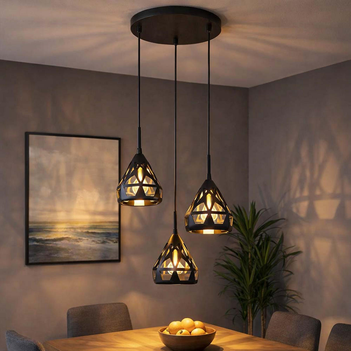 PENDELLEUCHTE Metall Schwarz 3-Flammig - Schwarz, Metall (41/41/120cm) - Globo Lighting
