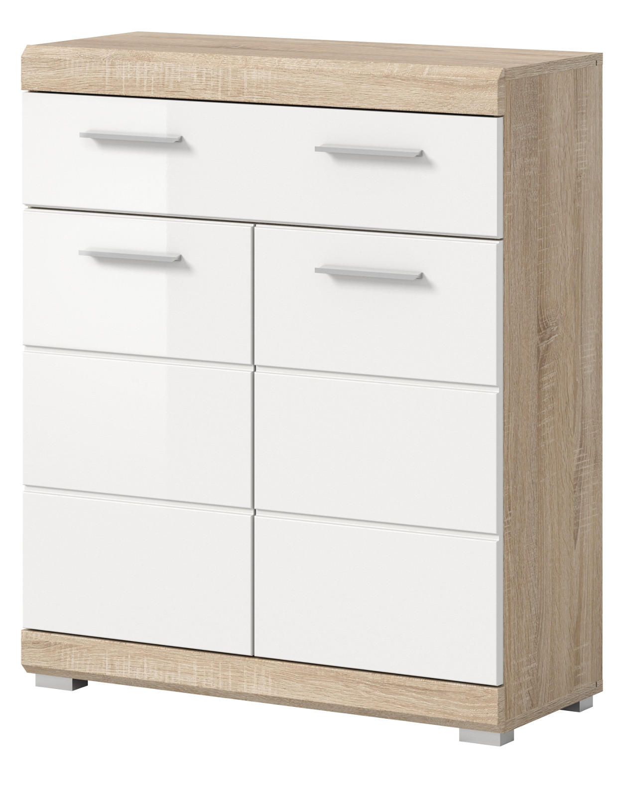 Inn.Furn Kommode Weiß Hochglanz, Eiche 74x88x31 cm