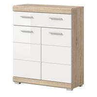 KOMMODE weiß Hochglanz, Eiche 74 x 88 cm, Badschrank mit Vollauszug - Weiß Hochglanz/Eichefarben, Holzwerkstoff/Kunststoff (74/88/31cm) - Inn.Furn