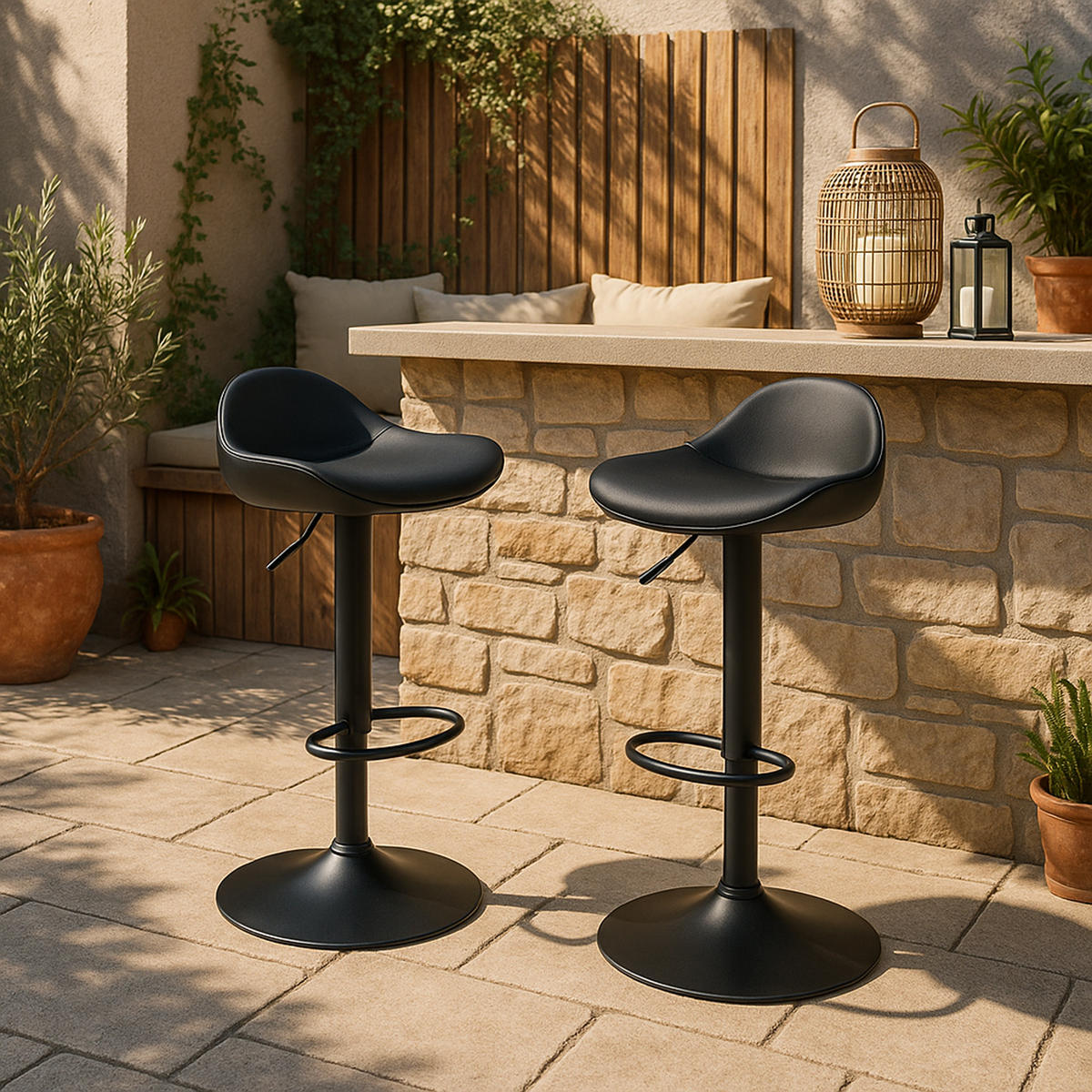 BARHOCKER 2er Set Alice schwarz - Schwarz, Kunststoff/Metall (39/90/40cm) - TPFLiving