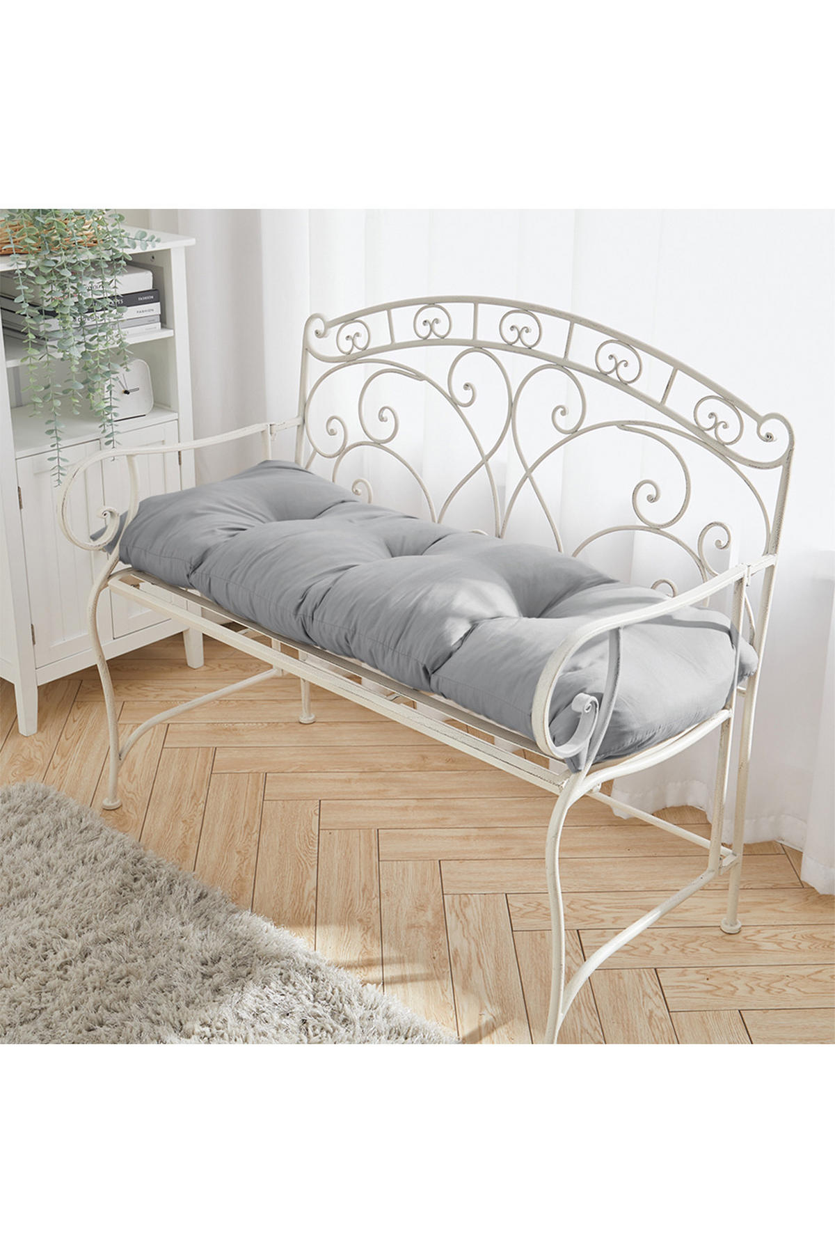 BANKKISSEN Hellgraues rechteckiges getuftetes Komfortabel & Langlebig Gestepptes Design 120 x 40 cm - Hellgrau, Textil (40/120cm) - Livingandhome