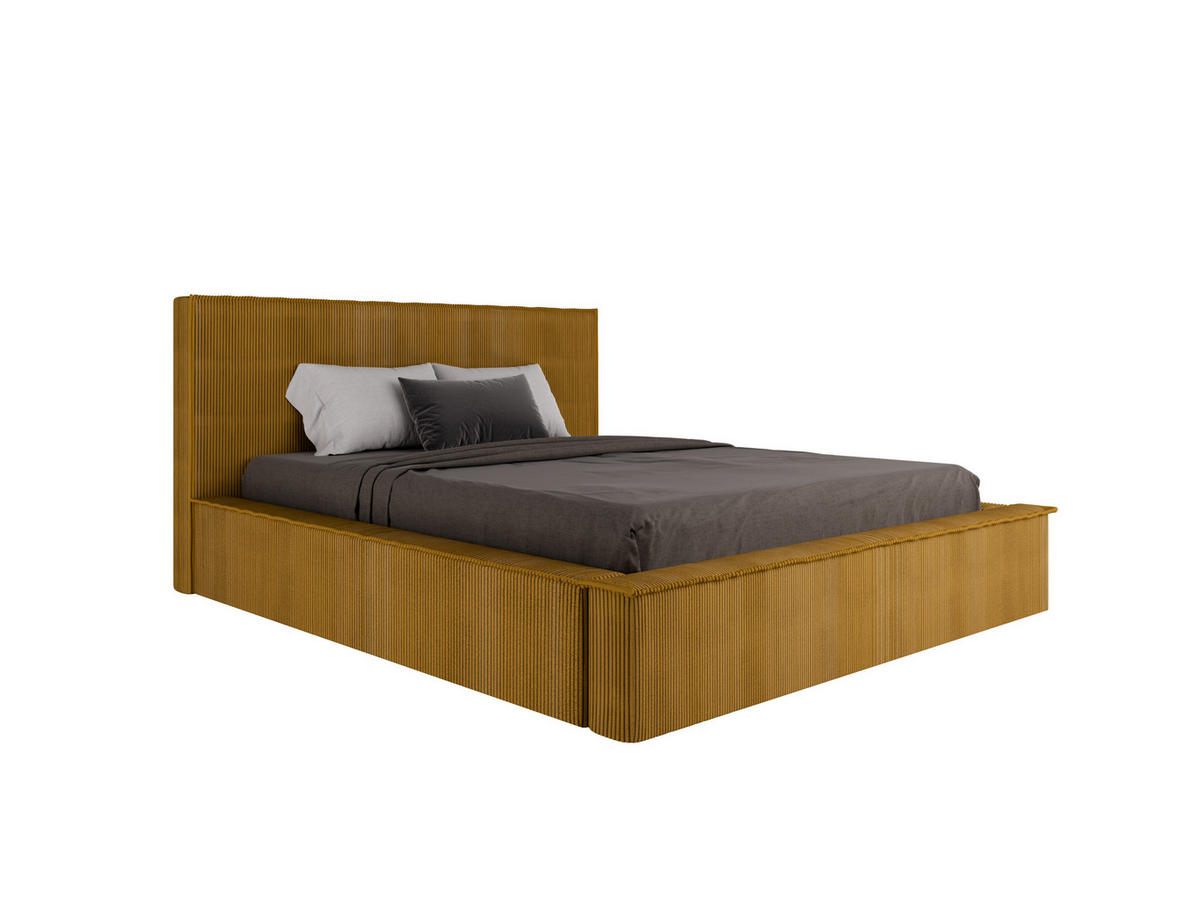 POLSTERBETT SANA 160x200cm Elegantes Polsterbett für modernen Wohnstil , Taschenfederkernmatratze mit kokos KORNOS (20cm), Currygelb - Currygelb, Holz (160/200cm) - Panda Möbel