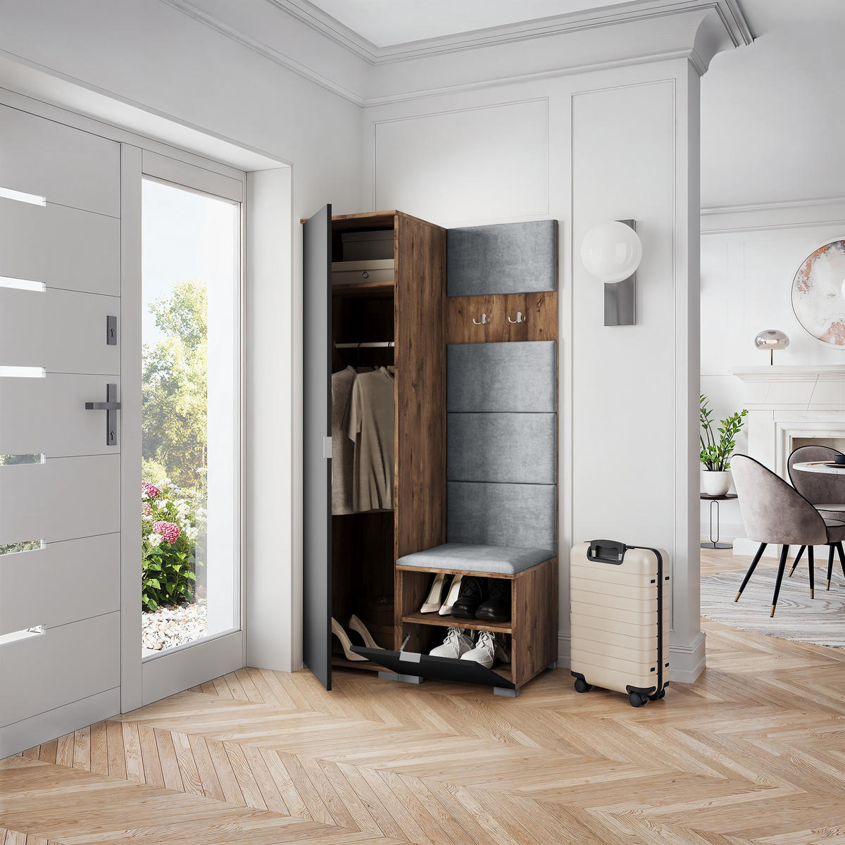 GARDEROBENSCHRANK LORI 95/181/51 cm Modern Eichefarben - Eichefarben/Schwarz, Holzwerkstoff (95/181/51cm) - MASSENO