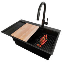 GRANITSPÜLE Sydney, 2-er set Alles Schwarz 78/50 cm 1 Becken + Küchenarmatur 40/20 cm + Ablauf-Set + Küchenzubehörset ab 60er Unterschrank - Beige/Schwarz, Kunststoff (78/20/50cm) - Primagran