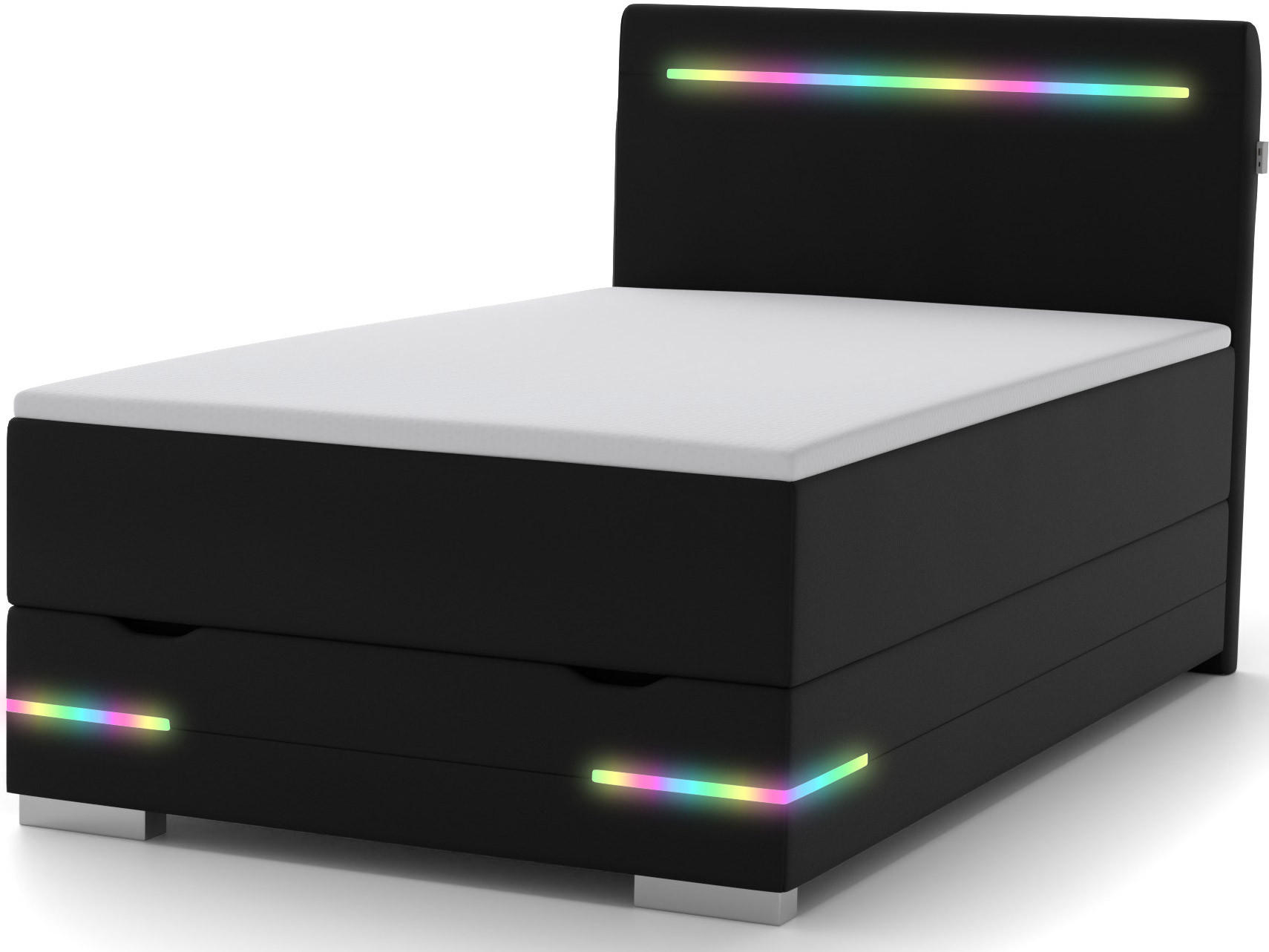 BOXBETT Texas schwarz 90/200 cm LED Kunstleder - Schwarz, Holz/Textil (90/200cm) - wonello