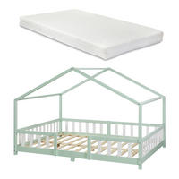 HAUSBETT Treviolo mit Matratze - Weiß/Mintgrün, Holz/Textil (140/200cm) - [en.casa]