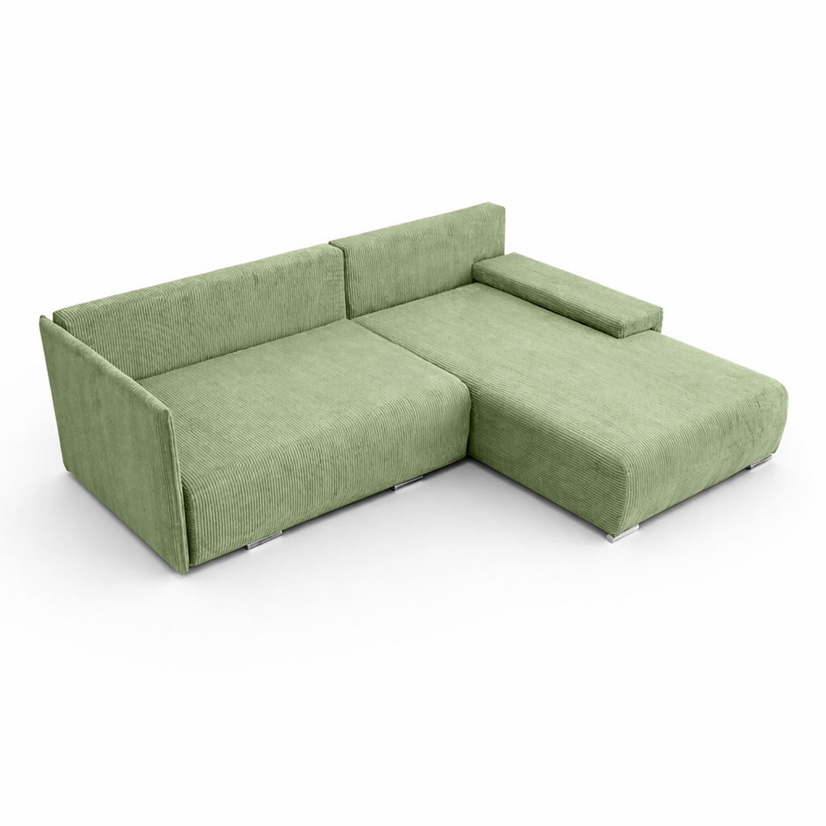 ECKSOFA L-Form Schlaffunktion Livorno Cord-Stoff Hellgrün Rechts - Chromfarben/Schwarz, Holz/Kunststoff (246/188cm) - Kaiser Möbel