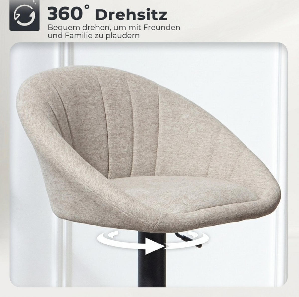 BARHOCKER 2er-Set drehbar höhenverstellbar mit Armlehnen und Rückenlehne - Beige, Textil (46/103/53.5cm) - MIVRAY