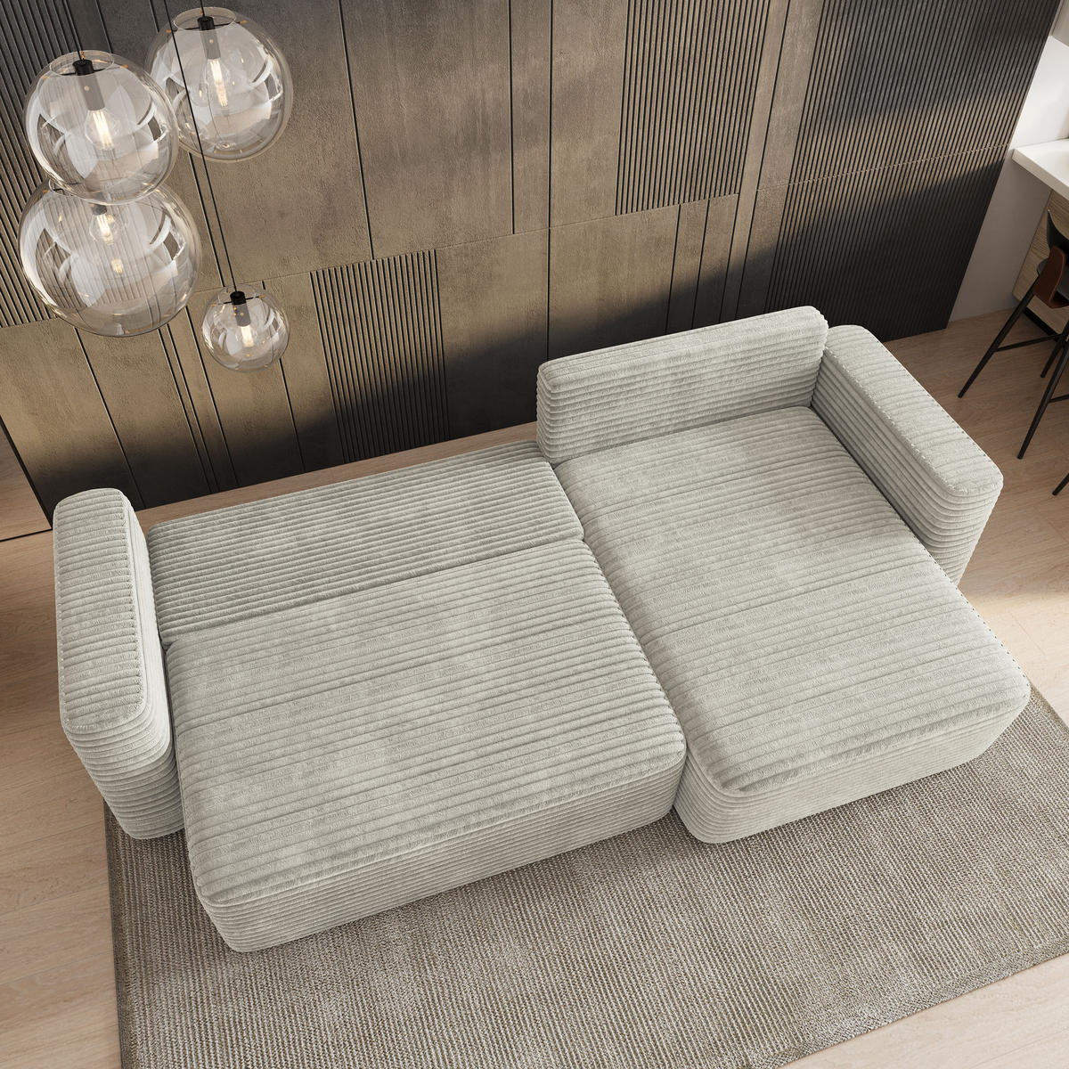 ECKSOFA TELIN Hellgrau Kordstoff mit Schlaffunktion - Hellgrau, Holz (280/162cm) - MASSENO