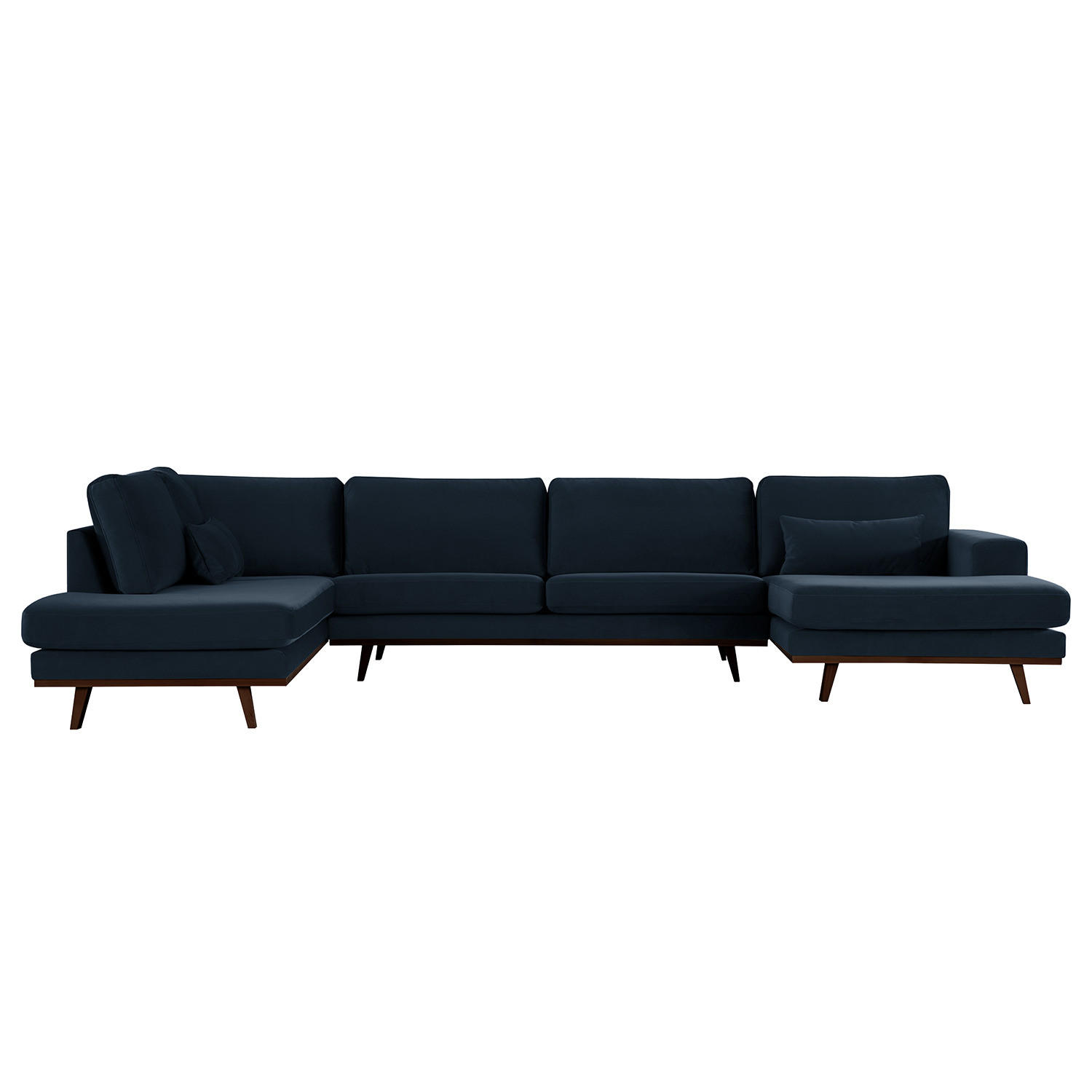 WOHNLANDSCHAFT mit Longchair - Buchefarben/Dunkelblau, Textil (371/81/219cm) - home24