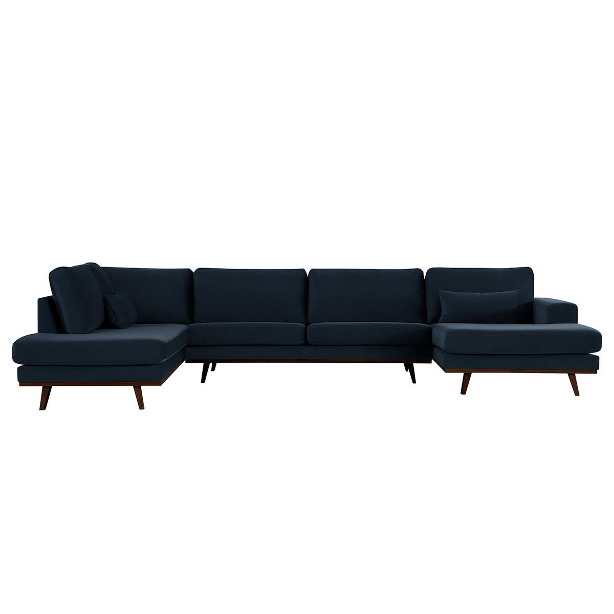 WOHNLANDSCHAFT mit Longchair - Buchefarben/Dunkelblau, Textil (371/81/219cm) - home24