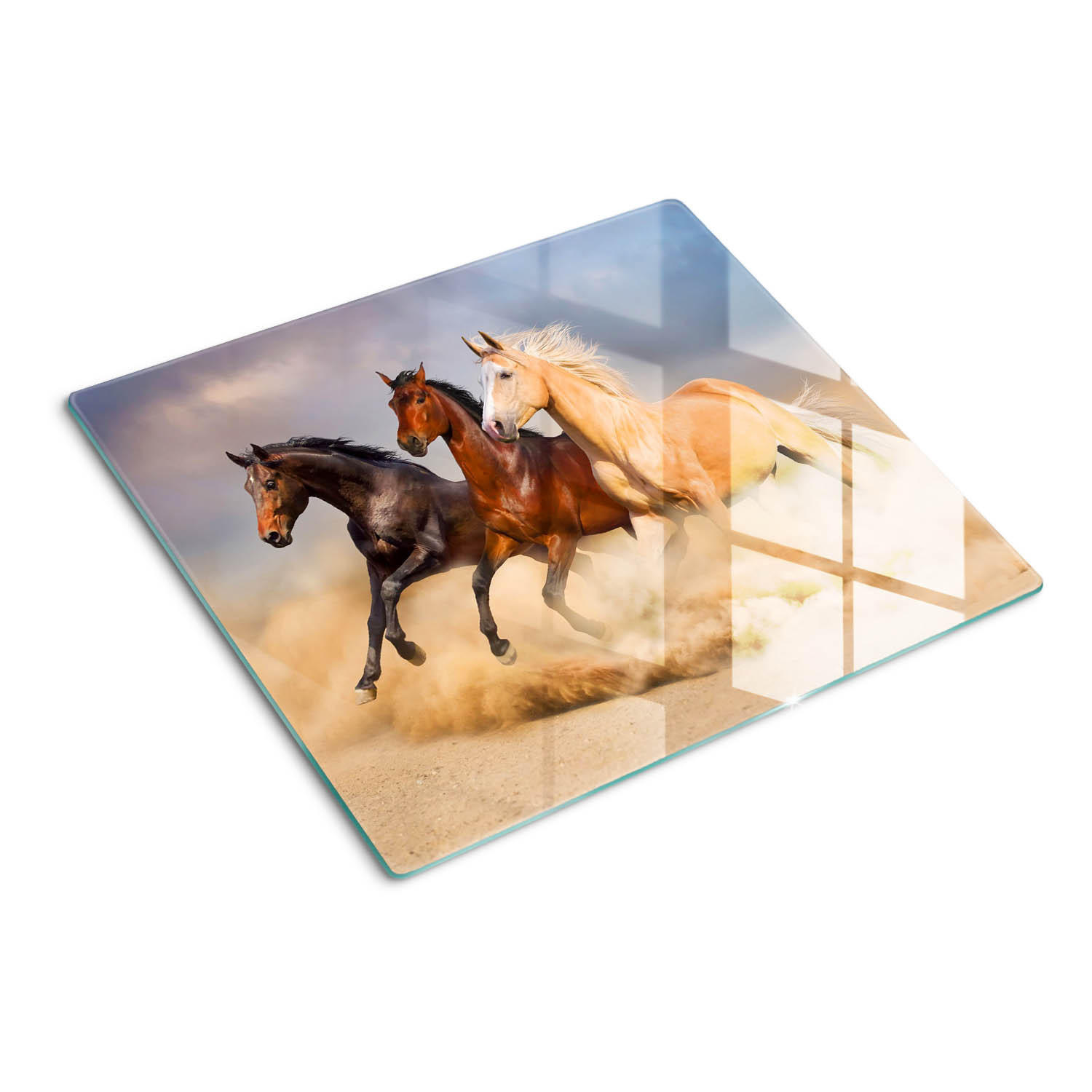 GLASPLATTE 60x52 cm Galoppierende Pferde - Orange/Weiß, Glas (60/52cm) - TULUP