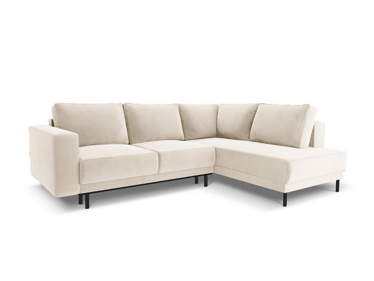 AUSKLAPPBARES-ECKSOFA rechts Caro aus Samt leichtes beige 5 Sitzplätze - Beige, Textil (187/247cm) - Micadoni