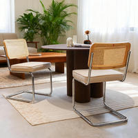 ESSZIMMERSTUHL 2er-Set, Samt-Rattan mit Chrombeinen, Beige - Beige, Textil/Metall (46.4/84.6/53cm) - KOMHTOM