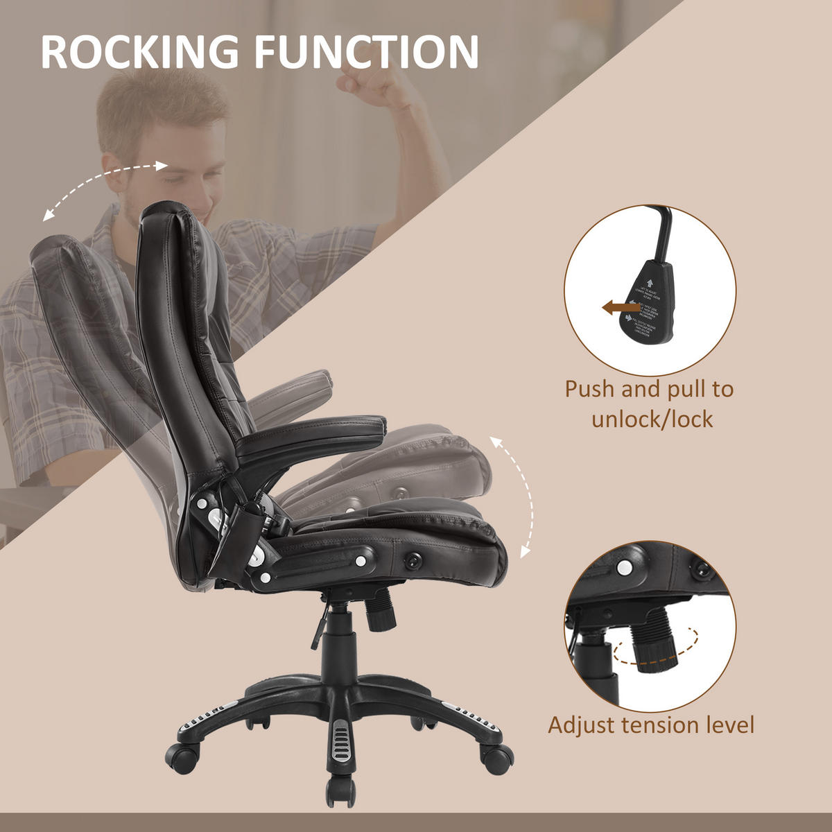 MASSAGESESSEL Bürostuhl Drehstuhl mit Wärmefunktion Chefsessel Bürosessel - Schwarz/Braun, Kunststoff (68/121/62cm) - HOMCOM