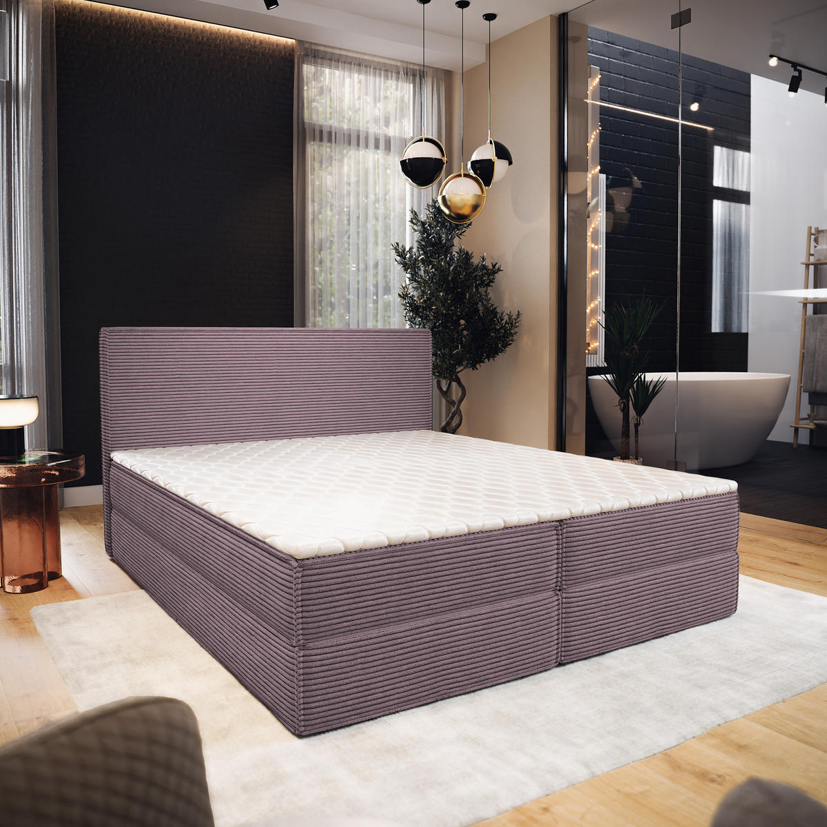 BOXBETT PELLIO 180x200 cm mit Matratze und Topper - Lila - Lila, Holz (180/200cm) - MASSENO