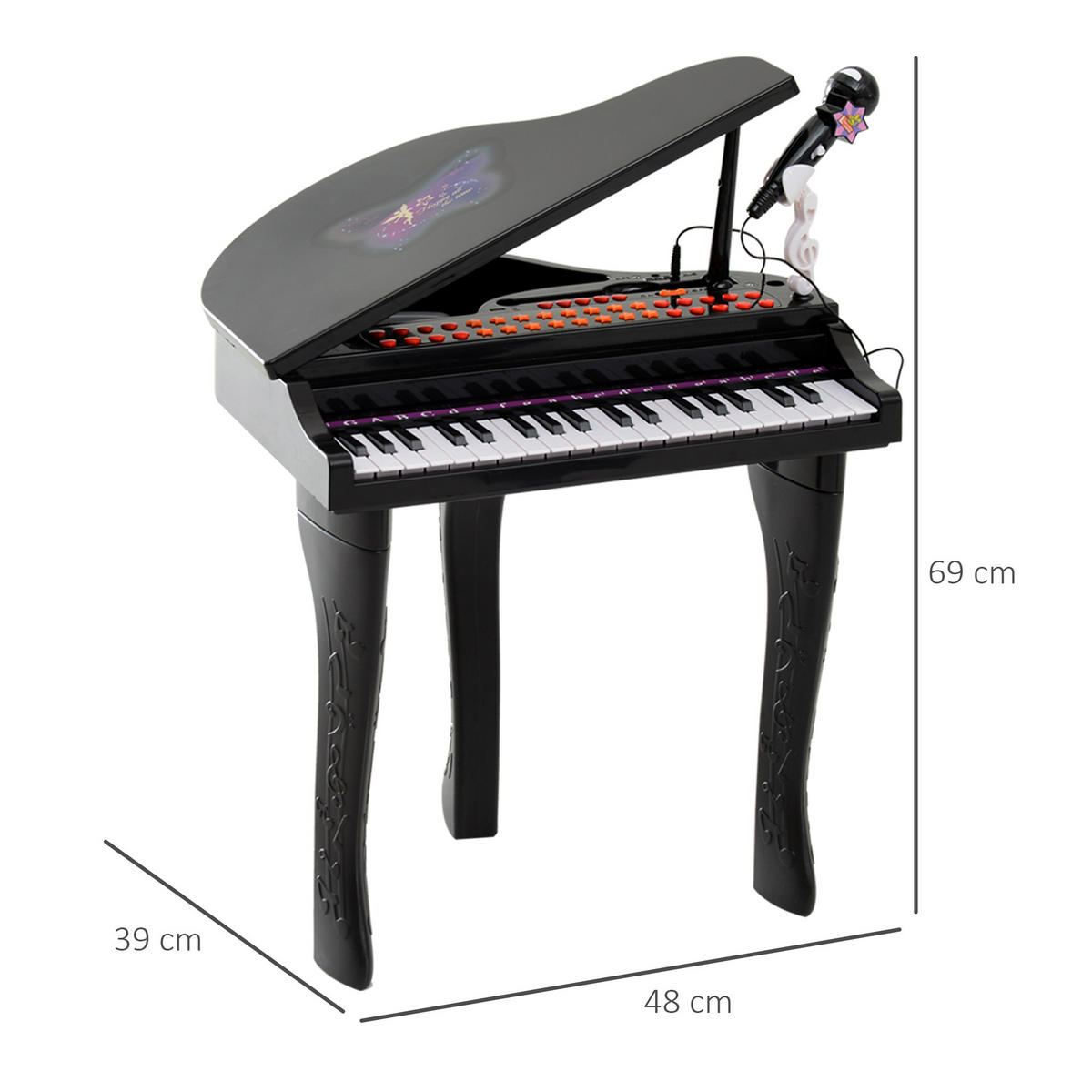 ELEKTRONISCHER FLÜGEL DE-18641 37 Tasten, Lernlichter, Mikrofon Rosa - Schwarz, Holzwerkstoff (39/69/48cm) - ComfortXL