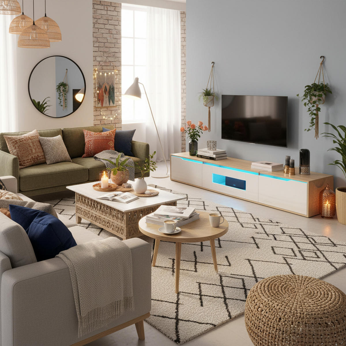 TV-LOWBOARD 180 cm in Weiß Hochglanz & Holz-Optik - Weiß, Holzwerkstoff (180/30/35cm) - Urban Meuble